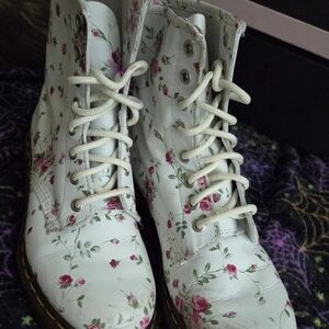 Dr. Martens White Floral Combat Boots